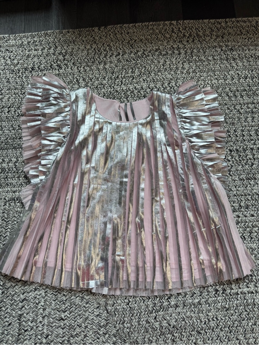 Anthropologie Metallic Pink Pleated Ruffle Top